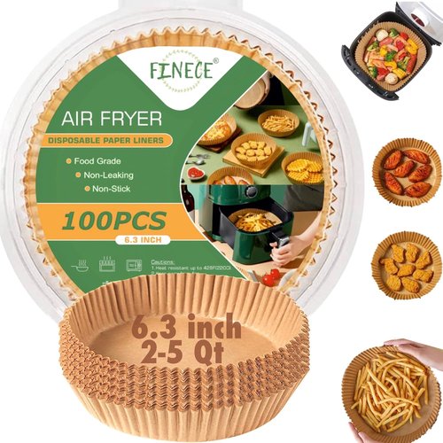 Air Fryer Liners - 100PCS Unbleached Non-Stick Paper for 2 to 5 Qt Air Fryers | 6.3 Inch