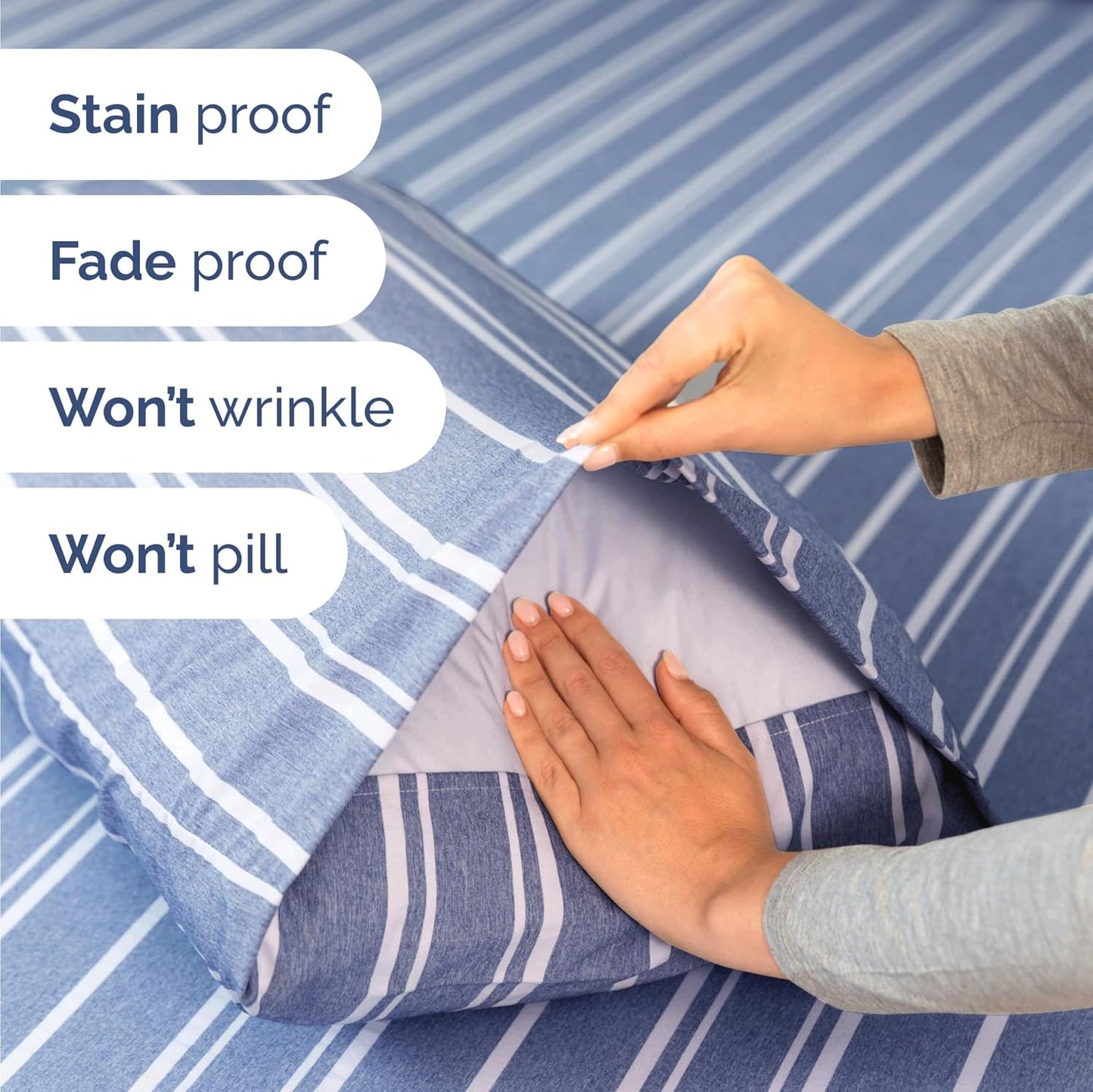 Skiennix Twin Size Sheet Set - Comfy, Breathable & Cooling Bedding - Luxury Hotel Quality - Deep Pockets, Soft, Wrinkle-Free - Blue Stripes