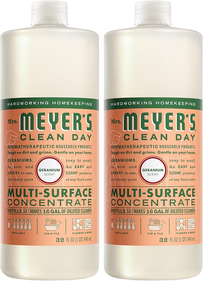 MRS. MEYER'S CLEAN DAY Multi-Surface Cleaner Concentrate, Use to Clean Floors, Tile, Counters, Geranium, 32 fl. oz - Pack of 2