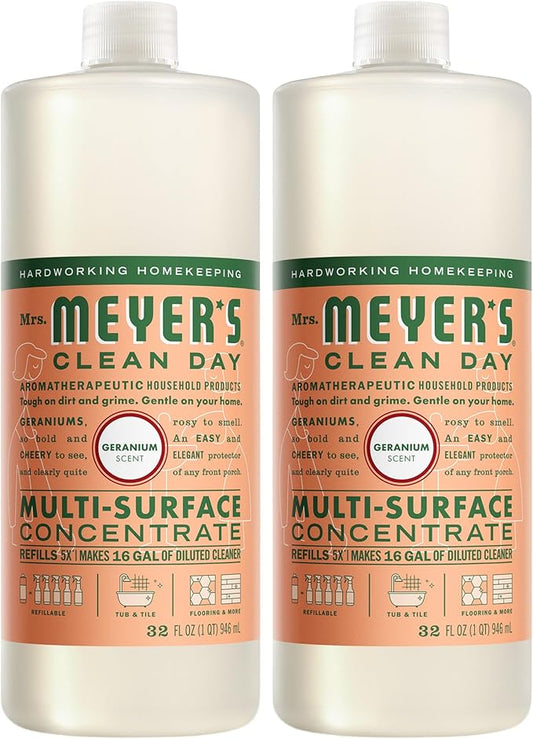 MRS. MEYER'S CLEAN DAY Multi-Surface Cleaner Concentrate, Use to Clean Floors, Tile, Counters, Geranium, 32 fl. oz - Pack of 2