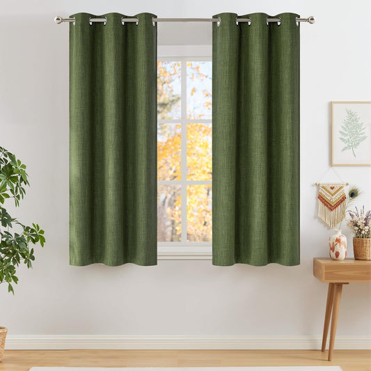 NICETOWN Blackout Curtains - Short Faux Linen in Forest Green | 63-Inch Grommet Top, 2 Panels for Modern Farmhouse Style