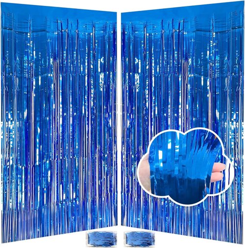 Blue Streamers | Party Decorations - 3.3x8.2ft Dark Blue Tinsel Backdrop for Ocean Themed Events