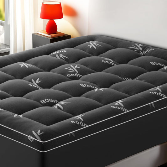 Skiennix Cooling Mattress Topper - Extra Thick Bamboo Viscose Pad | Queen Size, Dark Gray, 1000 GSM Fill