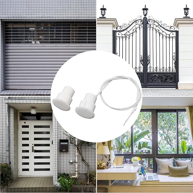 FOCMKEAS 10PCS Recessed Wired Security Window Door Contact Sensor, Normally Closed NC, Door Alarm Magnetic Reed Switch with 2 Wire, ABS White, RC-36