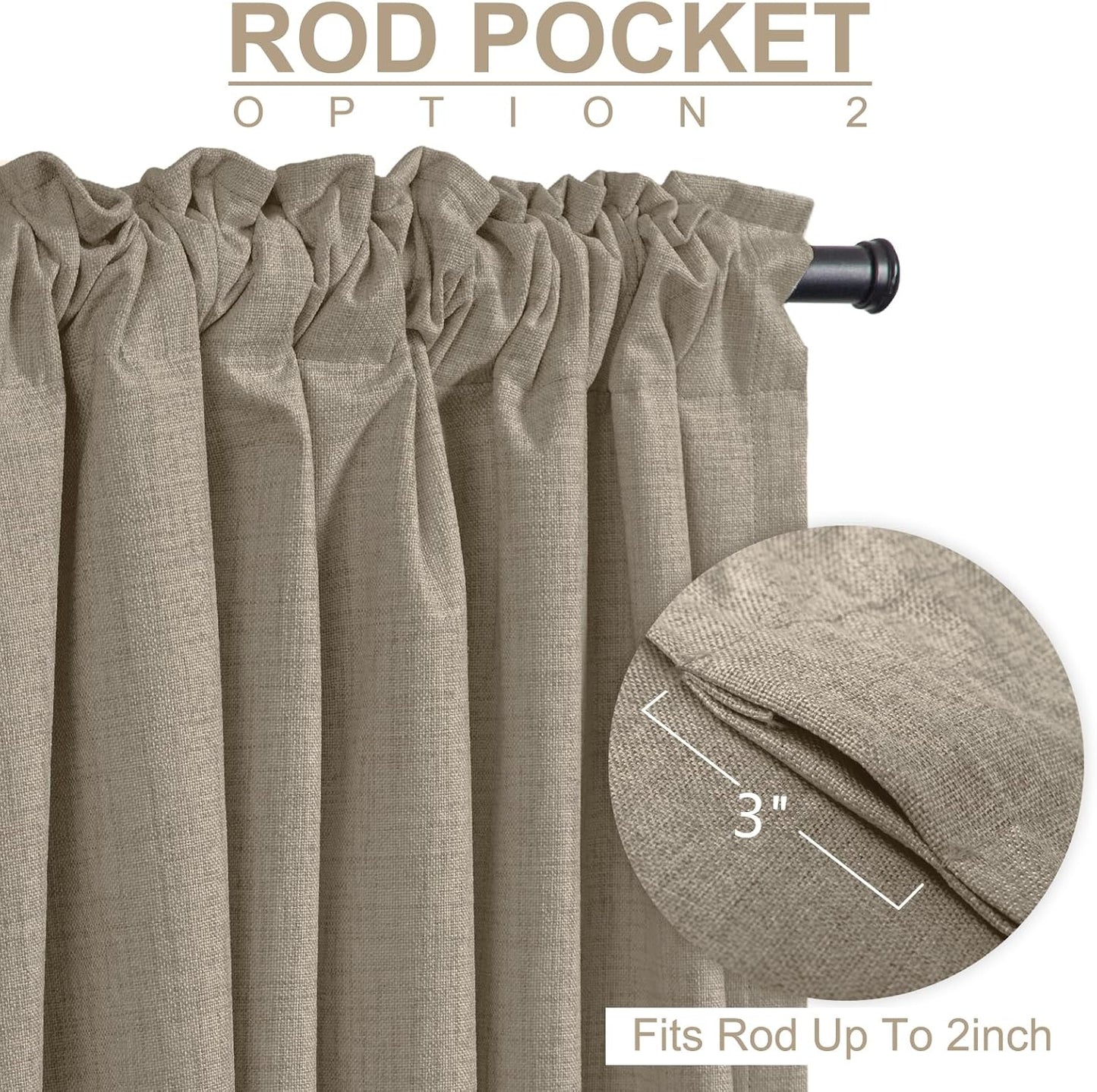Skiennix 100% Blackout Linen Curtains - Thermal Insulated Drapes, 50" W x 102" L, 2 Panels Set