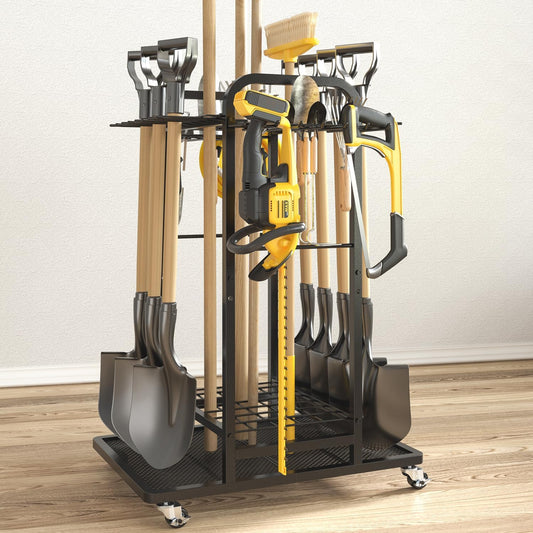SOYEEZE Garden Tool Organizer - Heavy-Duty 3-Tier Tool Rack with Lockable Wheels | Holds 35 Tools