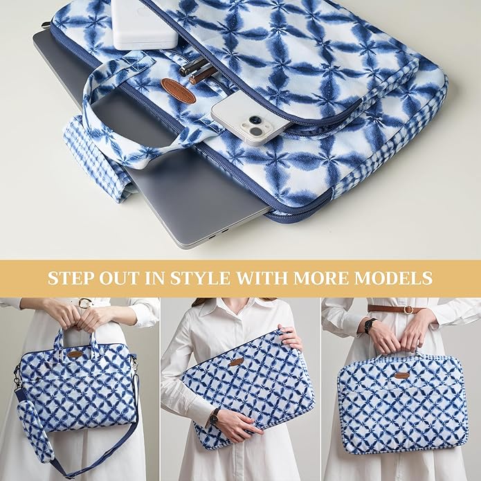 Maison d'Hermine Laptop Bag with Pocket Upto 15.5 inch Stain and Water Repellent Cotton Canvas Spring Summer (Shibori)