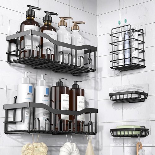 EUDELE Adhesive Shower Caddy - 5 Pack Rustproof Stainless Steel Bath Organizers | No Drilling, Large Capacity