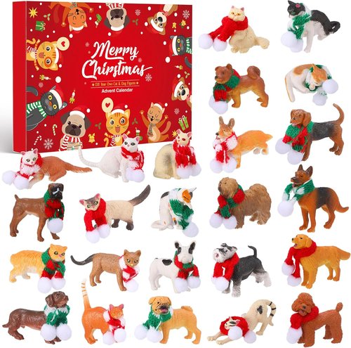 Christmas Advent Calendar 2025 - Mini DIY Xmas Scarves & 24 Days Countdown Figures for Dogs & Cats