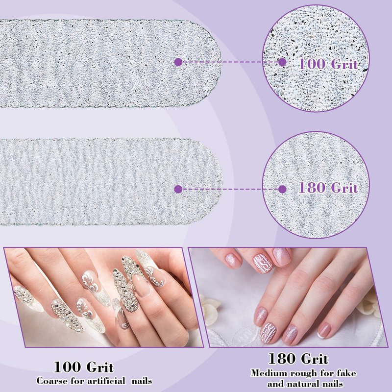 200 Pcs 4 Styles Nail Files Bulk 100/180 Grit Double Sides Professional Reusable Emery Board Nail Files for Acrylic Manicure Tools Suit for Home Salon
