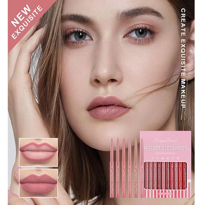 DENESTUP 12 Colors Lip Liner Combo, Matte Lipstick Lip Liner Set, long-lasting Lip Pencil Waterproof & Non-Stick Cup, Smooth Texture High Pigmented Natural Lip Pen Makeup Gift
