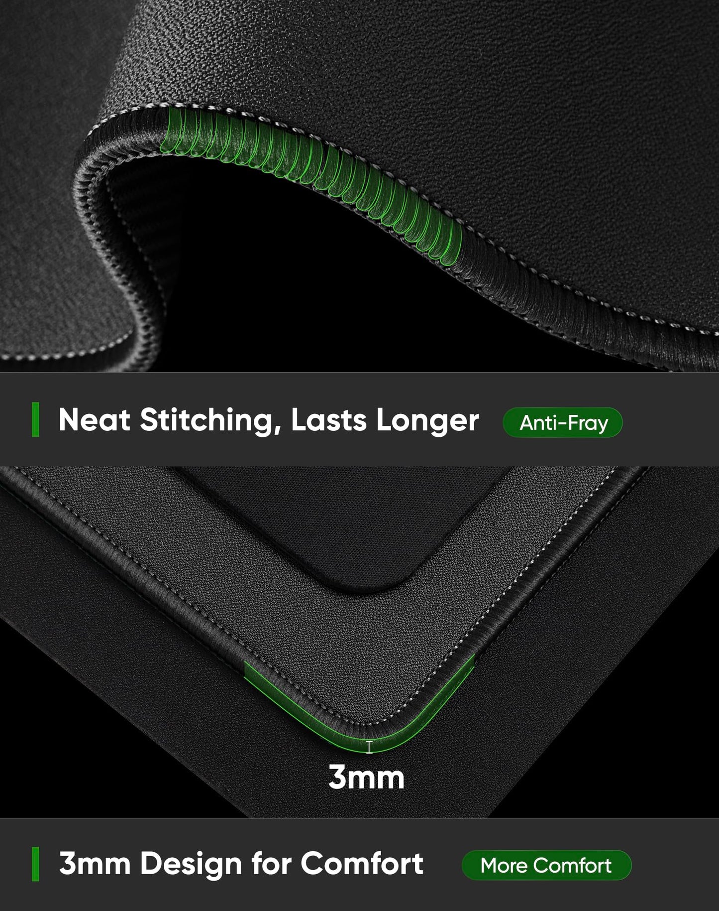 ALOANES Black Waterproof Desk Mat, Large, with Extended Mouse Mat, Office Desk Protector with Anti-Slip Base, Stitched Edge, Grain Jacquard Surface, Perfect for Gamer, Home, XL,11.81''x27.56''x0.12'