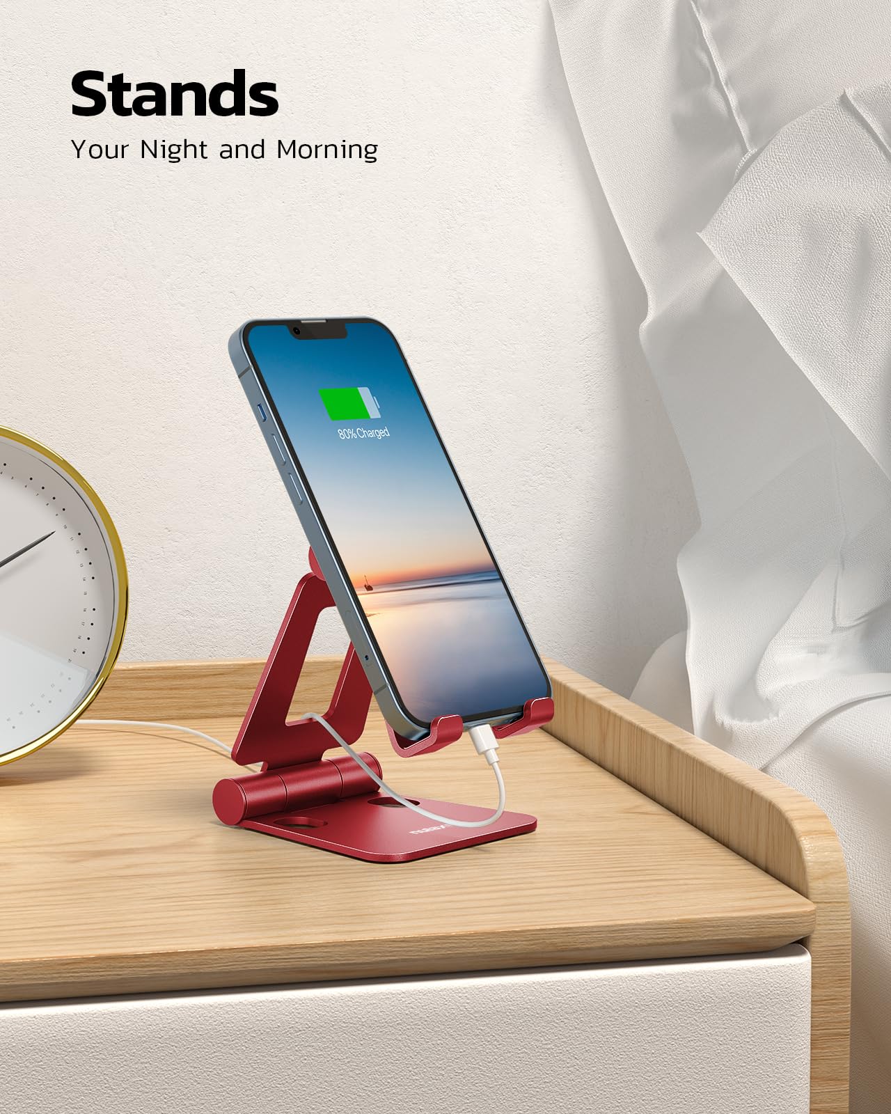 Nulaxy Dual Folding Cell Phone Stand, Fully Adjustable Foldable Desktop Phone Holder Cradle Dock Compatible with iPhone 17 16 15 14 13 12 11 Pro Max Xs Xr X 8, Nintendo Switch, All Phones - Red