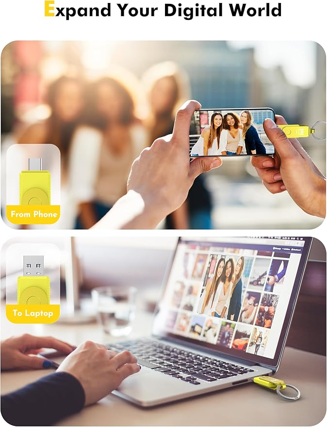 MOSDART 64GB USB C 3.2 Fast Speed C and A Dual Flash Drive, exFAT Memory Stick with Keychain and LED Indicator, for iPhone 15,16, 17, Android Phone, iPad, MacBook, and Other Laptops,Yellow