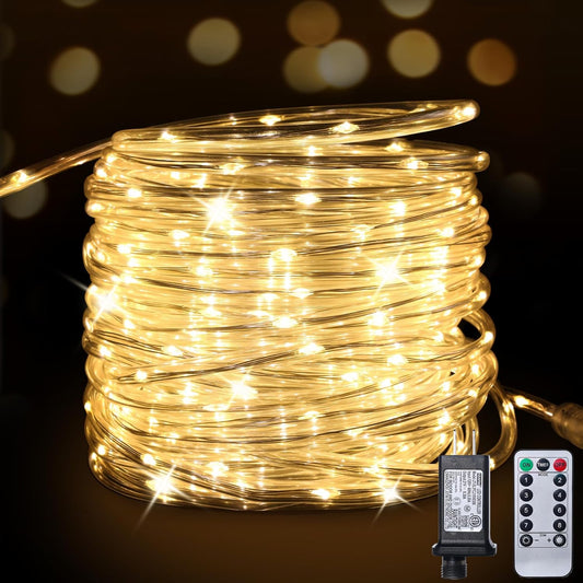 Skiennix Connectable Rope Lights - 66FT 200 LED Waterproof Tube Light | 8 Modes for Indoor/Outdoor Use, Warm White