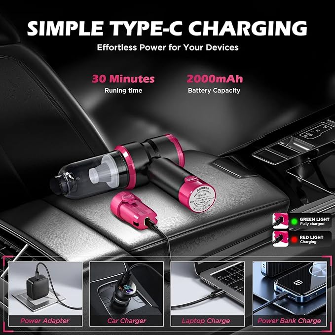SIX CRAFTSMEN Cordless Rechargeable Mini Vacuum, 4-in-1 Car Vacuum Cleaner