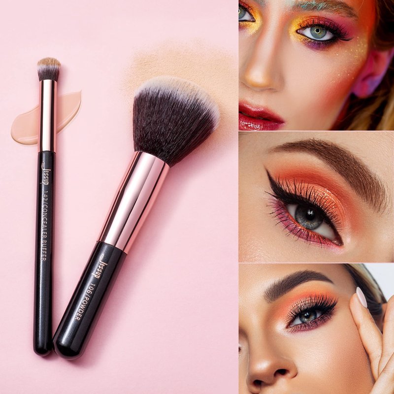 Jessup Makeup Brushes, Labeled Makeup Brush Set Premium Synthetic and Natural Hair Foundation Powder Concealer Eyeshadow Blending 15pcs Brush Kit, Rose Gold/Black T160