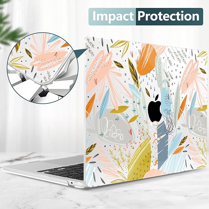 TWOLSKOO for M2 MacBook Air 13.6 Inch Case 2022 A2681 with Touch ID, Plastic Hard Shell Cover Screen Protector & Keyboard Trackpad Film 13 2022, Doodle Floral, (A2681 M2)