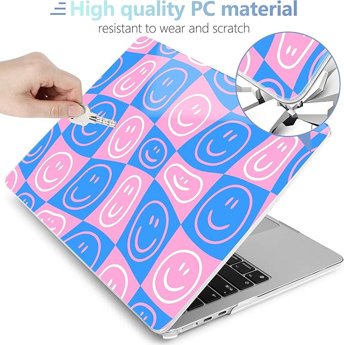 MEEgoodo for M5/M4/M3/M2 MacBook Air 15 inch Case 2026 2025 2024 2023, Case Fit Model (A3448/A3241/A3114/A2941) for MacBook Air 15.3 inch, Smiling Faces & Checkered