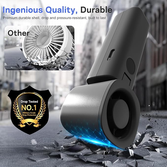 Mizong Personal Handheld Fan, Portable 3-in-1 High-Speed Turbo Fan with 5 Gear Wind, USB Mini Personal with 4000mAh Rechargeable Battery for Outdoor/Summer/Travel/Camping/Vacation Essentials Black