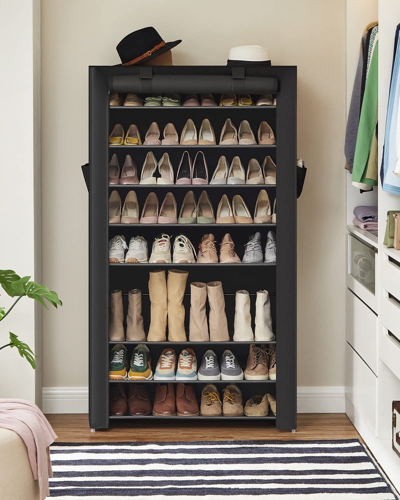 SONGMICS 10-Tier Shoe Rack, Shoe Storage Cabinet with Dustproof Cover, Free-Standing Shoe Storage Organizer for Closet, Entryway, Hold 40-50 Pairs of Shoes, for Sneakers, High Heels, Black URXJ36HV1