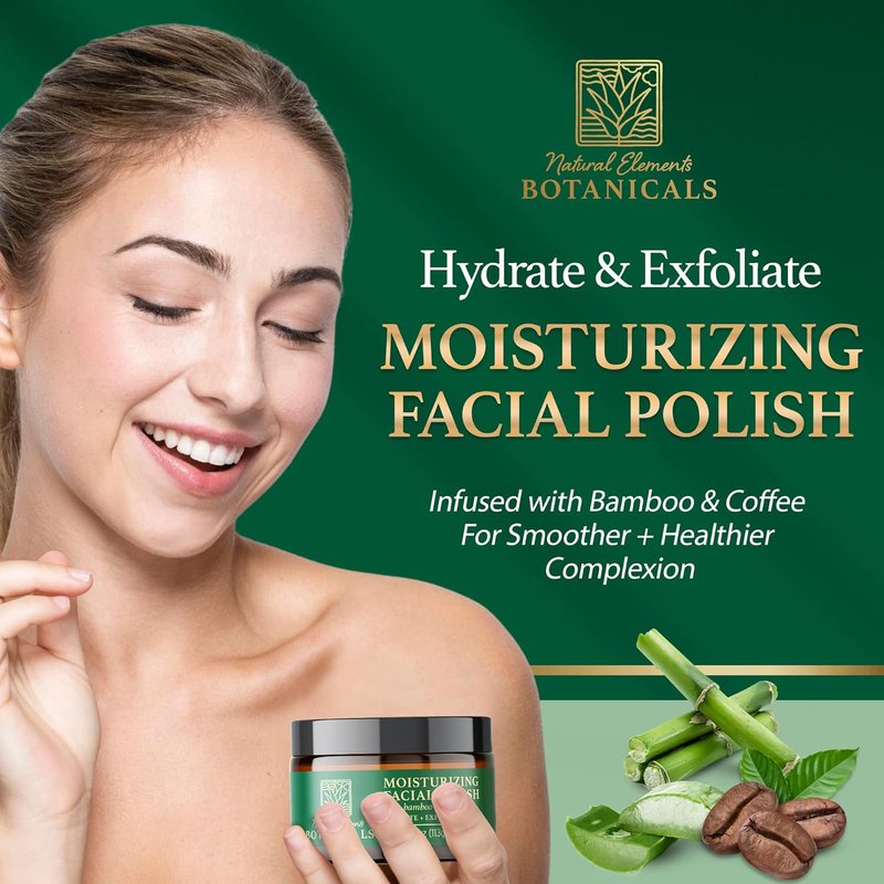 Moisturizing Facial Polish - Gentle 2-in-1 Face Scrub with Bamboo & Coffee | Hydrating Exfoliator, 4 oz