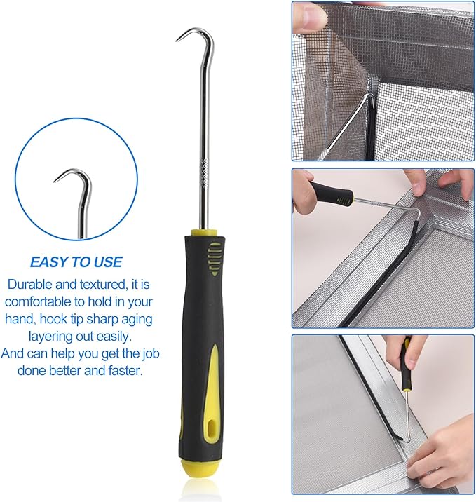BAYTORY Window Screen Repair Kit, Steel Roller Tool with Bearing, Spline Removal Hook, 32ft Retainer Spline and 8pcs Screen Clips Replacement for Installing Door Mesh Screens BY0009G11