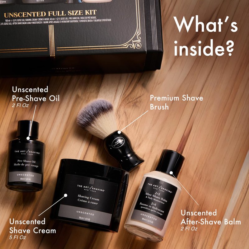 The Art Of Shaving Unscented Shave Kit for Men – Clinically Tested For Sensitive Skin – For a Close, Comfortable Shave – Pre-Shave Oil, Shaving Cream, Shaving Brush, After-Shave Balm