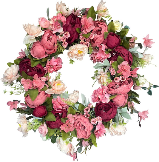 Peony Wreaths - 24 Inch Large Spring Wreath for Front Door | Lush Handmade Outdoor Decor