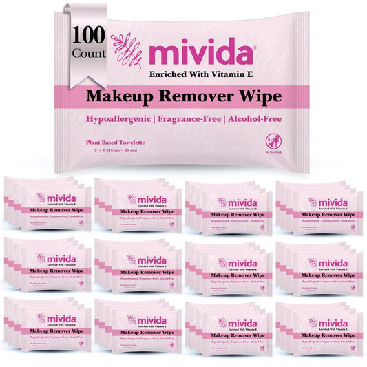mivida100 Count Hypoallergenic Makeup Remover Wipes Individually Wrapped with Vitamin E | Dermatologist Tested Alcohol-Free, Fragrance-Free face wipes Individully Wrapped