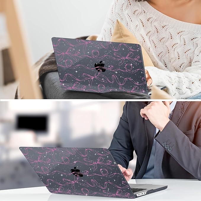 TWOLSKOO for MacBook Air 15 inch Case 2026 2025 2024 2023 Release M5 A3448 M4 A3241 M3 A3114 M2 A2941, Plastic Hard Shell & Screen Protector & Keyboard Cover & Type C Adapter, Sparkly Bows