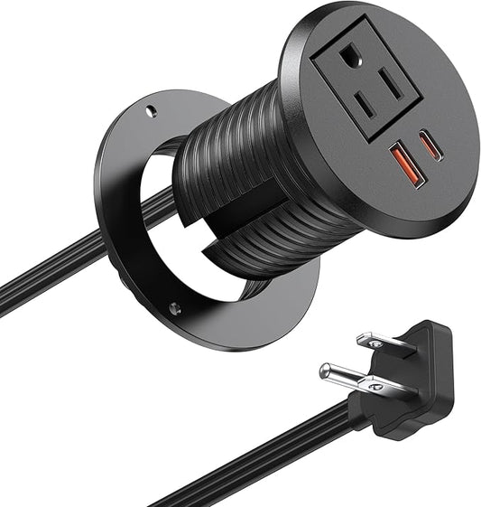 Desktop Power Grommet 2 inch Hole,PD 30W USB C Fast Charging Station,Ultra Thin Flat Plug Power Strip,Recessed Outlet,Slim Outlet Extender for Office,Table Outlets for Home,Office,6ft Cable