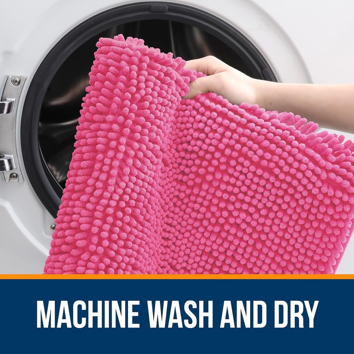 OLANLY Bath Rugs - Extra Soft Chenille with Rubber Backing | Quick-Dry, Machine Washable, 34x21, Hot Pink