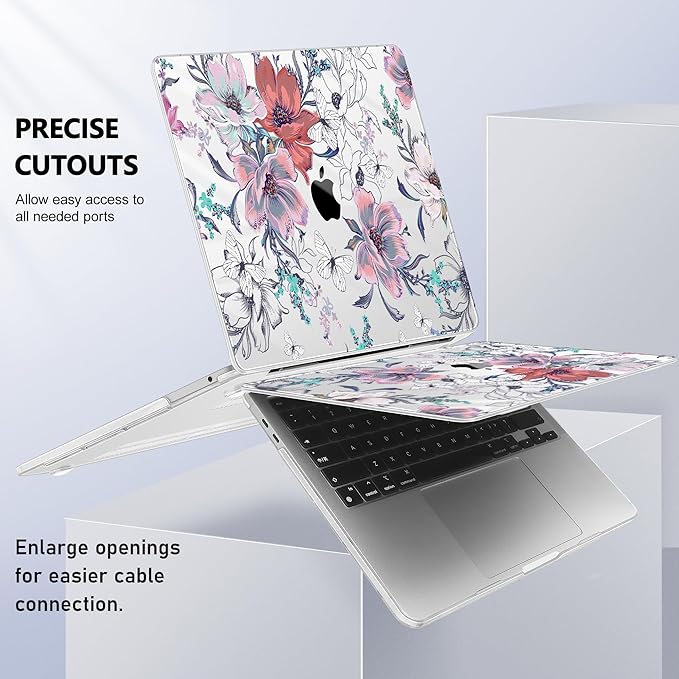 Lepeoac Case for MacBook Pro 13 inch Case M2 2022-2016 A2338 M1 A2251 A2289 A2159 A1989 A1708 A1706, Plastic Hard Shell + Keyboard Cover + Dust Plug, Floral C319