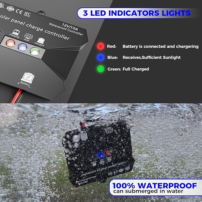 Voltset 50W Solar Panel Kit - 12V Solar Battery Charger Maintainer - IP67 Waterproof Solar Trickle Charger with 10A Smart Charge Controller and Mount Bracket for Boat RV Car Motorcycle Marine Trailer