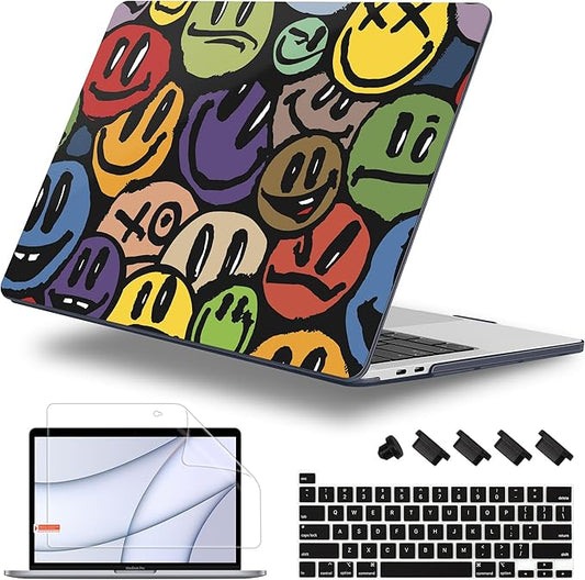 Lepeoac for MacBook Pro 16 inch Case 2019 2020 Release Model A2141, Plastic Hard Shell Cover with Keyboard Cover & Screen Protector for MacBook Pro 16 inch with Touch Bar & Touch ID, Happy Emoji