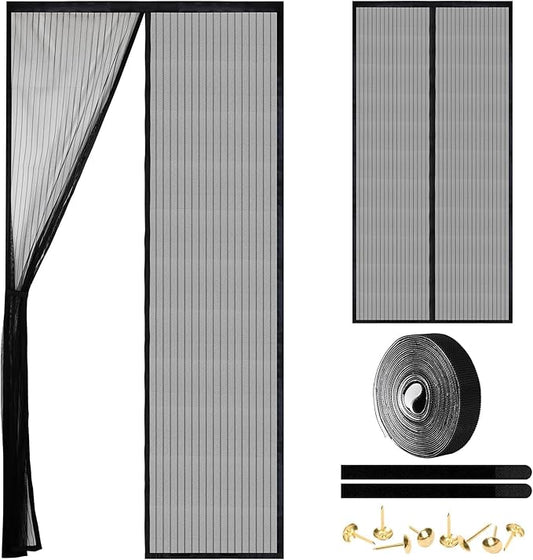 Amzjjle Magnetic Screen Door - Self Sealing, Heavy Duty, Hands Free Mesh Partition Keeps Bugs Out Let Breeze in- Pet and Kid Friendly - Keep Open Feature (Black, Fit Door Size 36 x 96 Inch)
