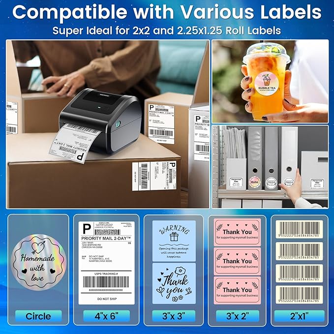Omezizy Bluetooth Shipping Label Printer 4x6, D450BT Thermal Label Printer for Shipping Packages, Thermal Printers for Small Business, Compatible with Android, iPhone, Windows, macOS, Tiktok, UPS
