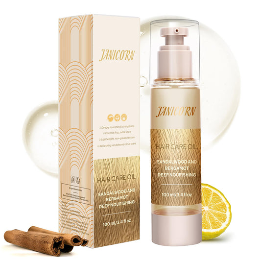 JANICORN Leave-In Hair Oil – Lightweight Hydration with Jojoba & Argan Oils, Sandalwood & Bergamot Aroma, Smooth Shine & Frizz Control for Fine to Frizz-Prone Hair, 3.4 fl oz / 100 ml