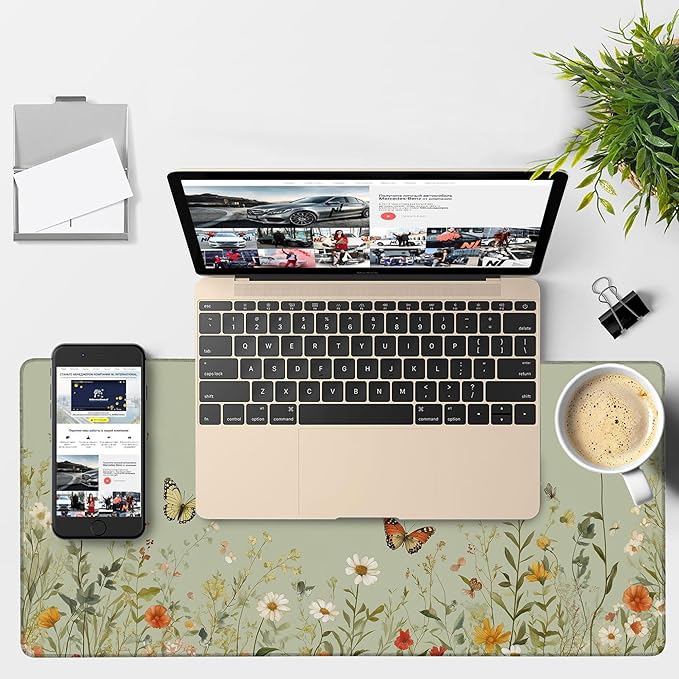 NITAHHHY Large Mouse Pad Wildflowers Gaming Desk Pad Computer Keyboard Non-Slip Waterproof Mouse Mat with Rubber Base and Stitched Edges Entertainment Office Writing Desk Mat 35.4 x 15.7 Inches