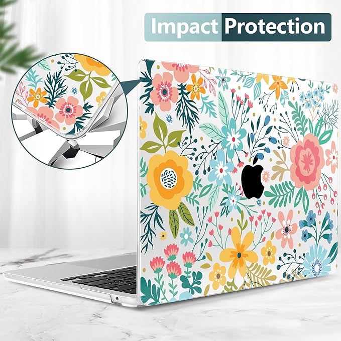 TWOLSKOO for MacBook Air 13 inch Case M5 2026 M4 2025 M3 M2 2024-2022 A3449 A3240 A3113 A2681, Plastic Hard Shell & Keyboard Cover & Screen Film for MacBook Air 13.6 inch Case, Abstract Flower