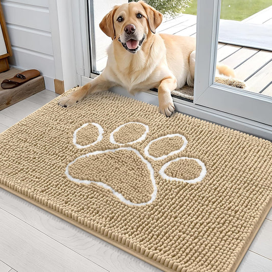 OLANLY Dog Door Mat - Absorbent Non-Slip Muddy Paws Mat | Quick Dry Chenille, 35x24, Beige