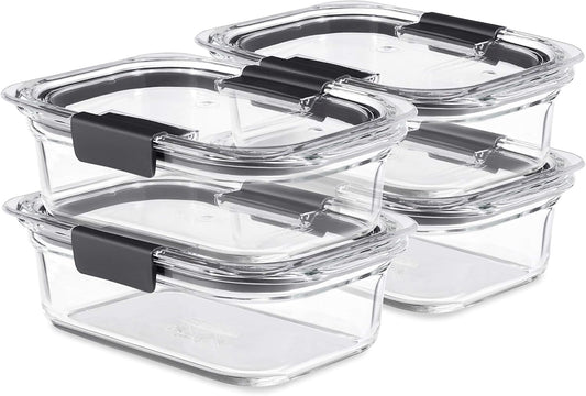 Rubbermaid Brilliance Glass Food Storage Containers - Leak-Proof & BPA-Free | 3.2 Cup, Set of 4, Clear