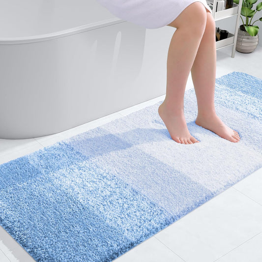 OLANLY Large Bath Rugs - Extra Soft Microfiber, Quick Dry & Washable | 54x24 Light Blue Mat