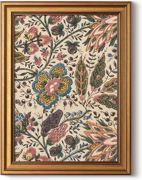 InSimSea Gold Framed Canvas Prints - Vintage Persian Floral Wall Art Decor | 12x16 Inch Retro Botanical Paintings