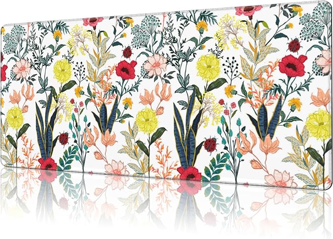 NIYLYNSYN Mouse Pad Large Summer Flower Non-Slip Gaming Desk Mat with Stitched Edge Laptop Keyboard Desk Pad for Work Home Gaming (35.4 x 15.7 Inches)