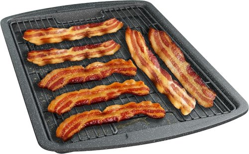 Gray Marble Nonstick Cookie Sheet Set by [Brand Name] - 2-Piece Carbon Steel Pan & Cooling Rack, Oven Safe Up to 450°F