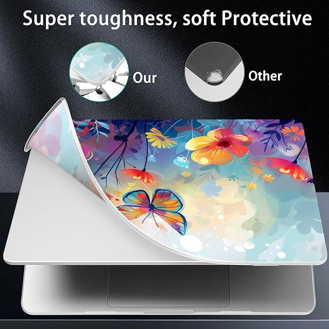 Lepeoac Case for MacBook Pro 16 inch Case 2026-2021 | M5 A3429 A3428 M4 M3 M2 M1 Pro/Max | Protective Hard Shell Laptop Cover with Screen Protector & Keyboard Cover | Flowers & Butterflies