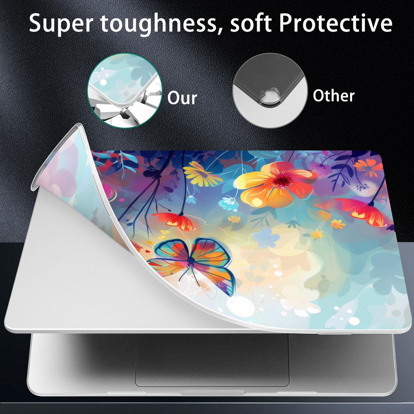 Lepeoac Case for MacBook Pro 16 inch Case 2026-2021 | M5 A3429 A3428 M4 M3 M2 M1 Pro/Max | Protective Hard Shell Laptop Cover with Screen Protector & Keyboard Cover | Flowers & Butterflies