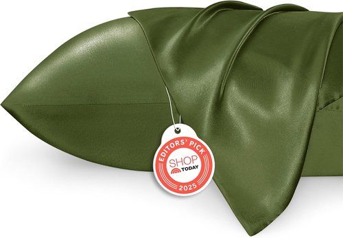 Bedsure Satin Pillowcase - Silky Soft Queen Pillowcase 2 Pack for Hair & Skin | Olive Green, 20x30 Inches